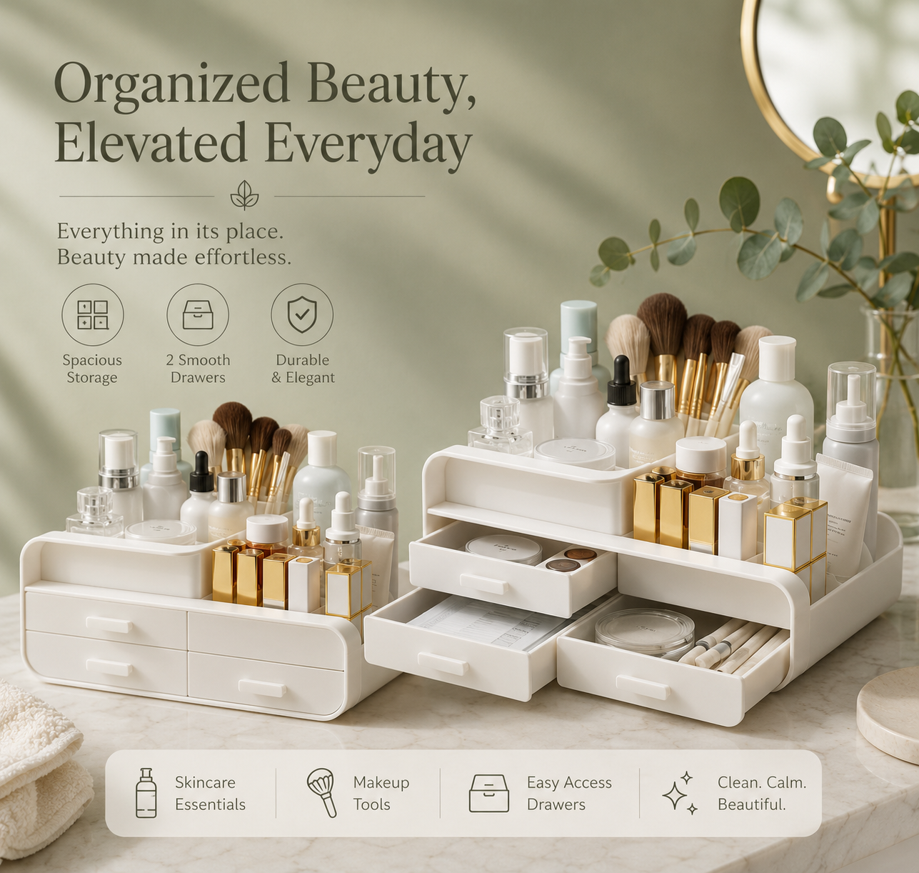 Beauty Routine Organizer for Makeup, Skin Care & Jewelry