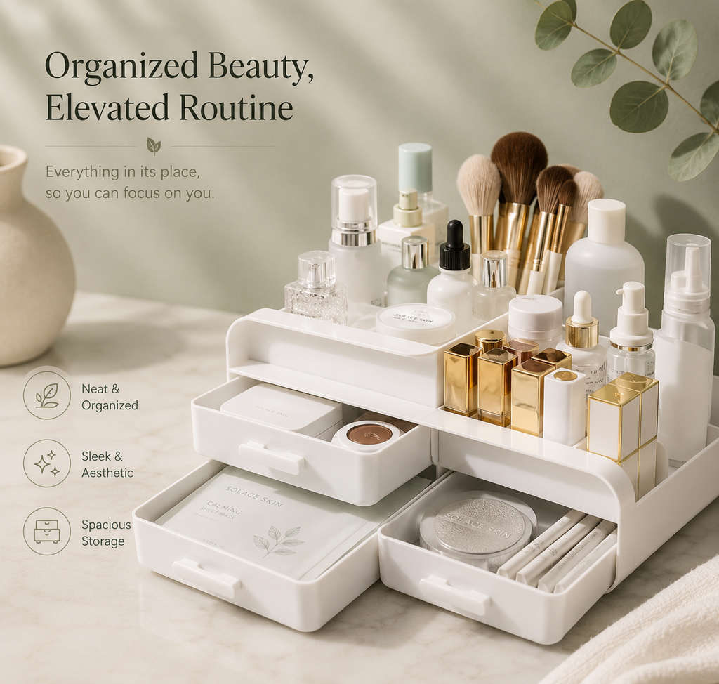 Beauty Routine Organizer for Makeup, Skin Care & Jewelry